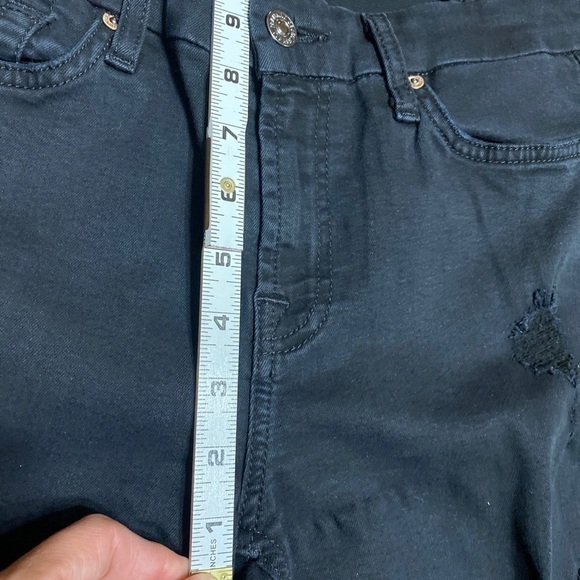 7 For All Mankind High Waist Ankle Skinny Jeans Black Distressed Raw Hem Size 29 - Picture 2 of 7